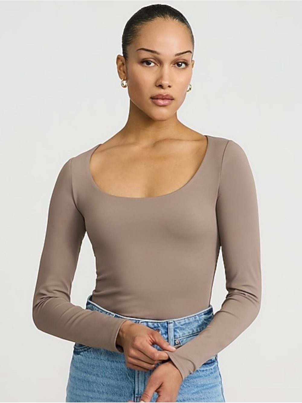 Express *NWT* Long-Sleeve Scoop Neck Bodysuit in Camel